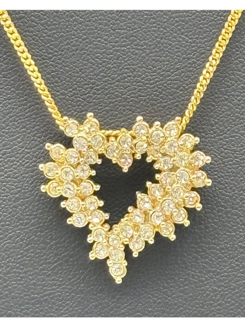 Vintage Rhinestone Heart Shaped Pendant Necklace With Chain Gold Tone, Unbranded